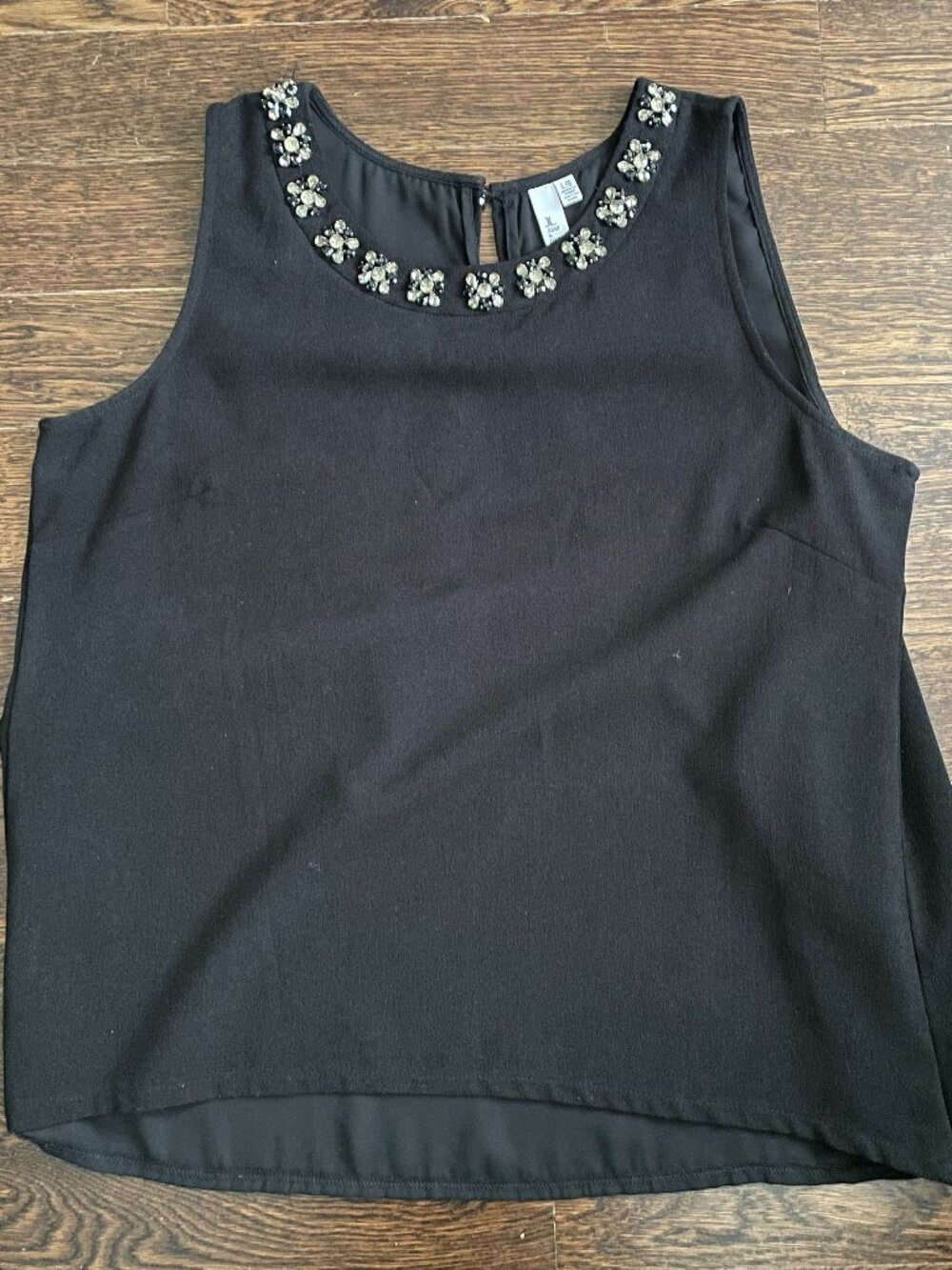 Jules & Leopold Black Rhinestone Trim Sleeveless Blouse Tank Top-LGE